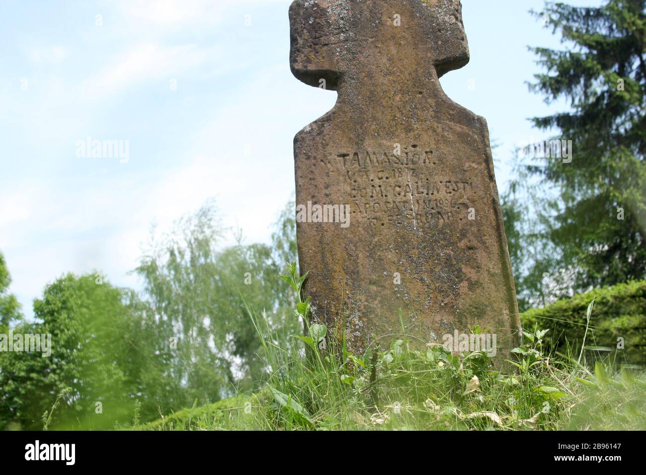 19th century simple grave stone in Maramures, Romania Stock Photo