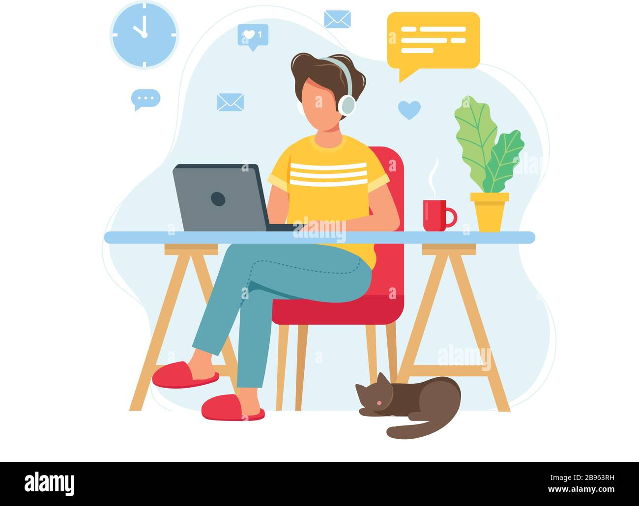 Home office concept, man working from home, student or freelancer. Cute  vector illustration in flat style Stock Vector Image & Art - Alamy