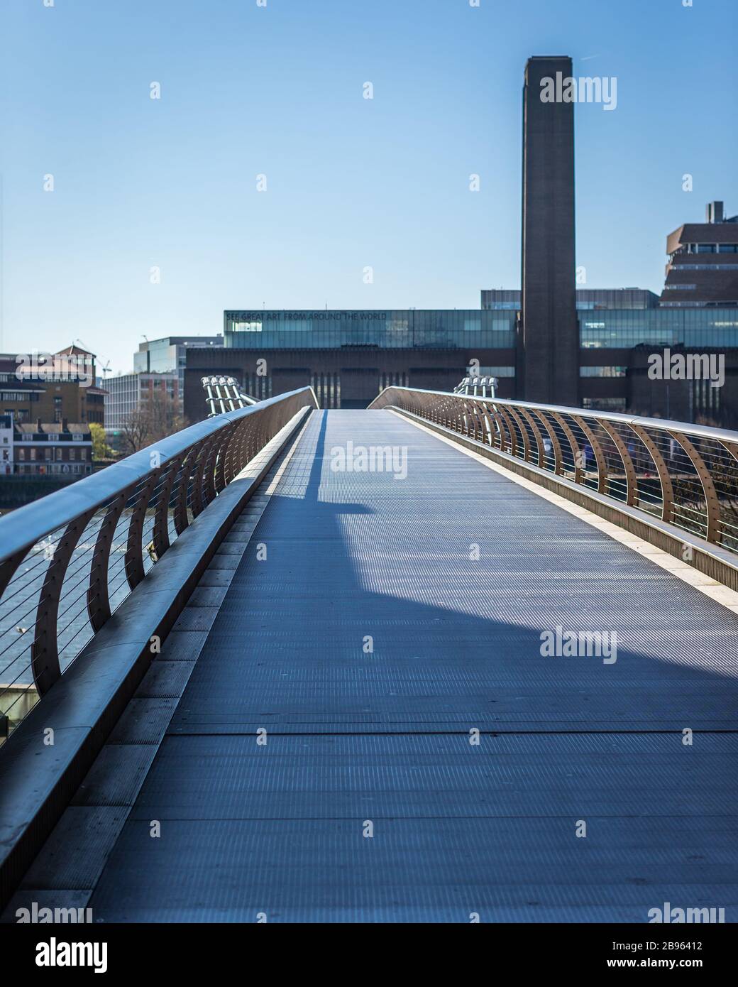 London, England, UK - March 23, 2020: Deserted millennium bridge in London under lockdown during the Corona Virus Covid-19 outbreak. Stock Photo