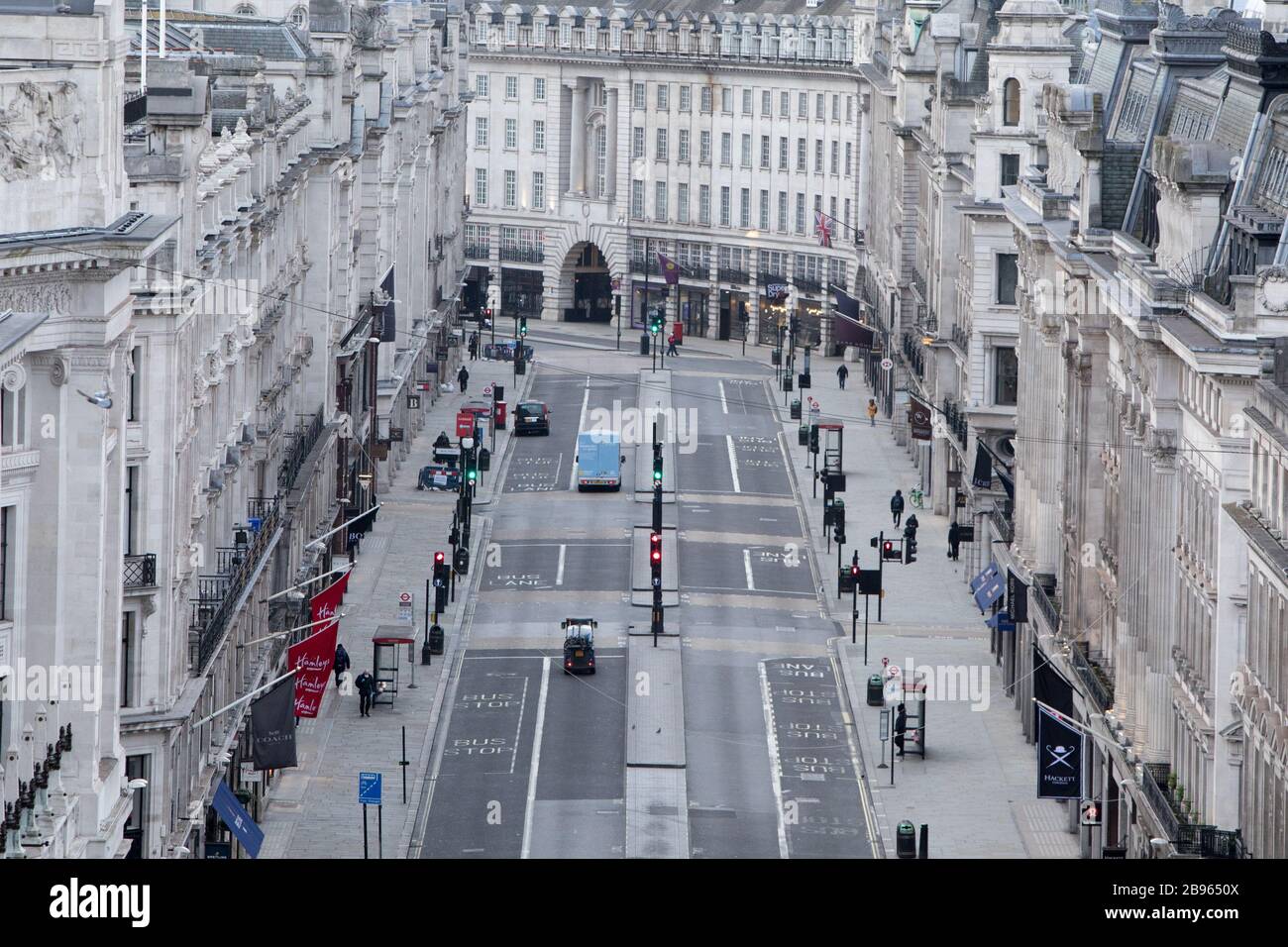 Regent Street Resembling A Ghost Town Amidst Coronavirus Outbreak. Views  captured from the roof of Asics on Oxford Circus show a deserted Regent  Street at 9.30 this morning. Normally a hive of