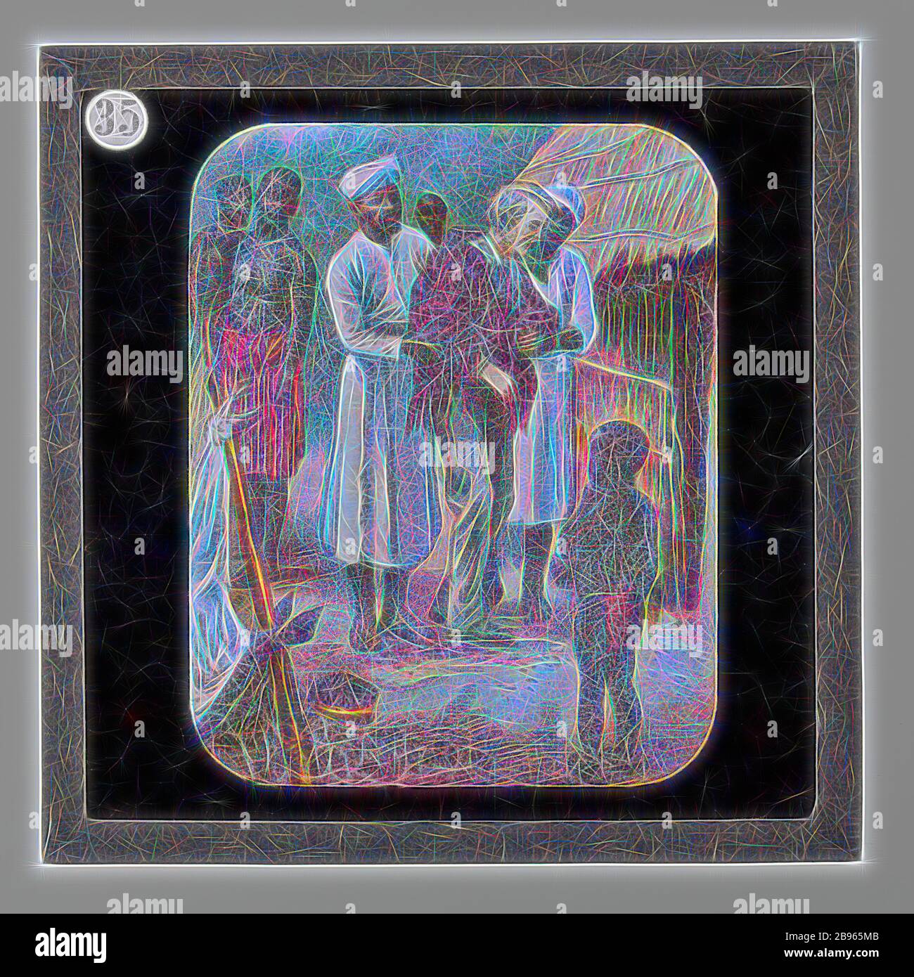 Lantern Slide - Being assisted to the Hut, Life & Work of Dr David  Livingstone, circa 1900, Lantern Slide depicting David Livingstone being  assisted into a hut. It is part of an