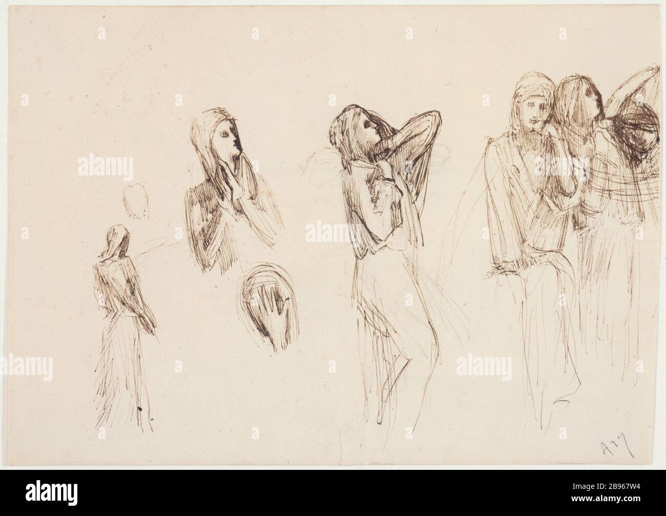 FIVE WOMEN STUDIES draped Ary Renan (1858-1900). 'Cinq études de femmes drapées (attitudes, expressions)'. Paris, musée de la Vie romantique. Stock Photo