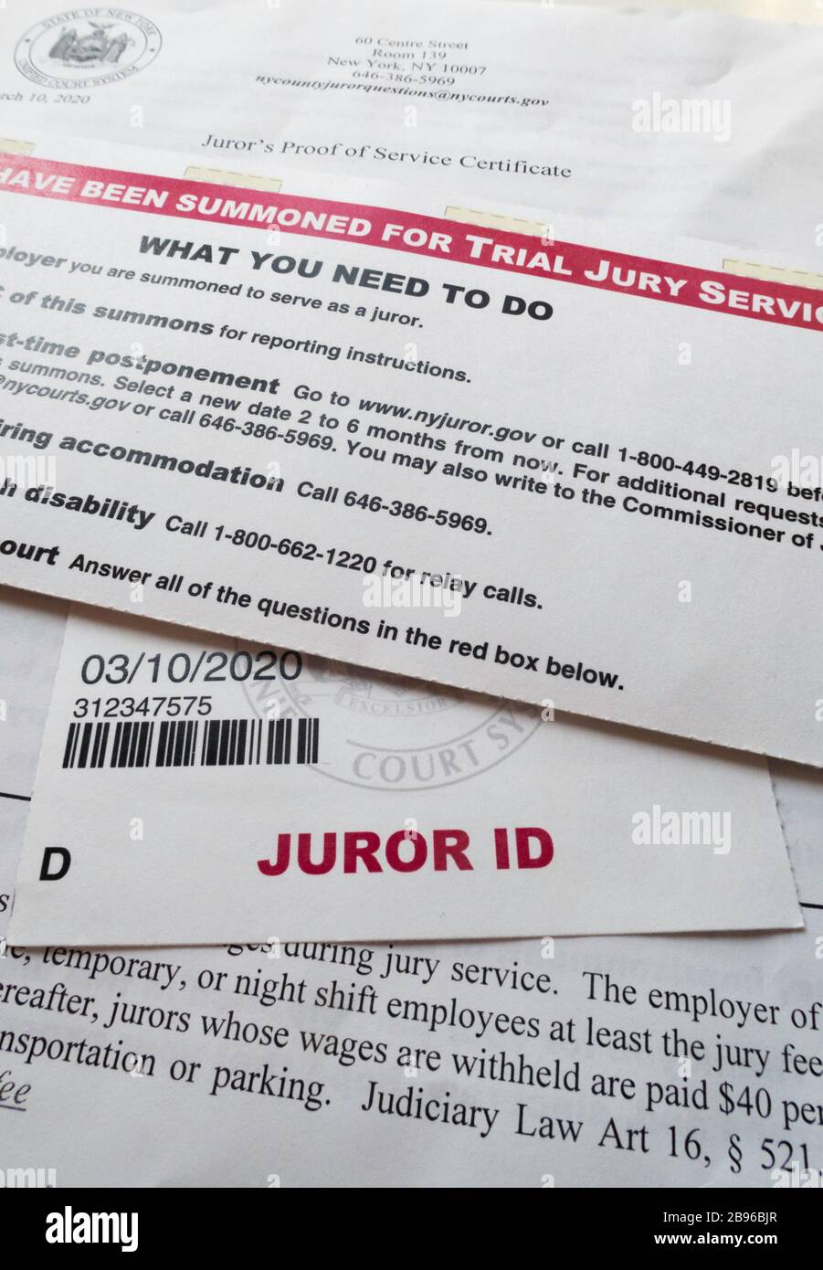 Jury Duty Summons Still Life, New York City, USA Stock Photo