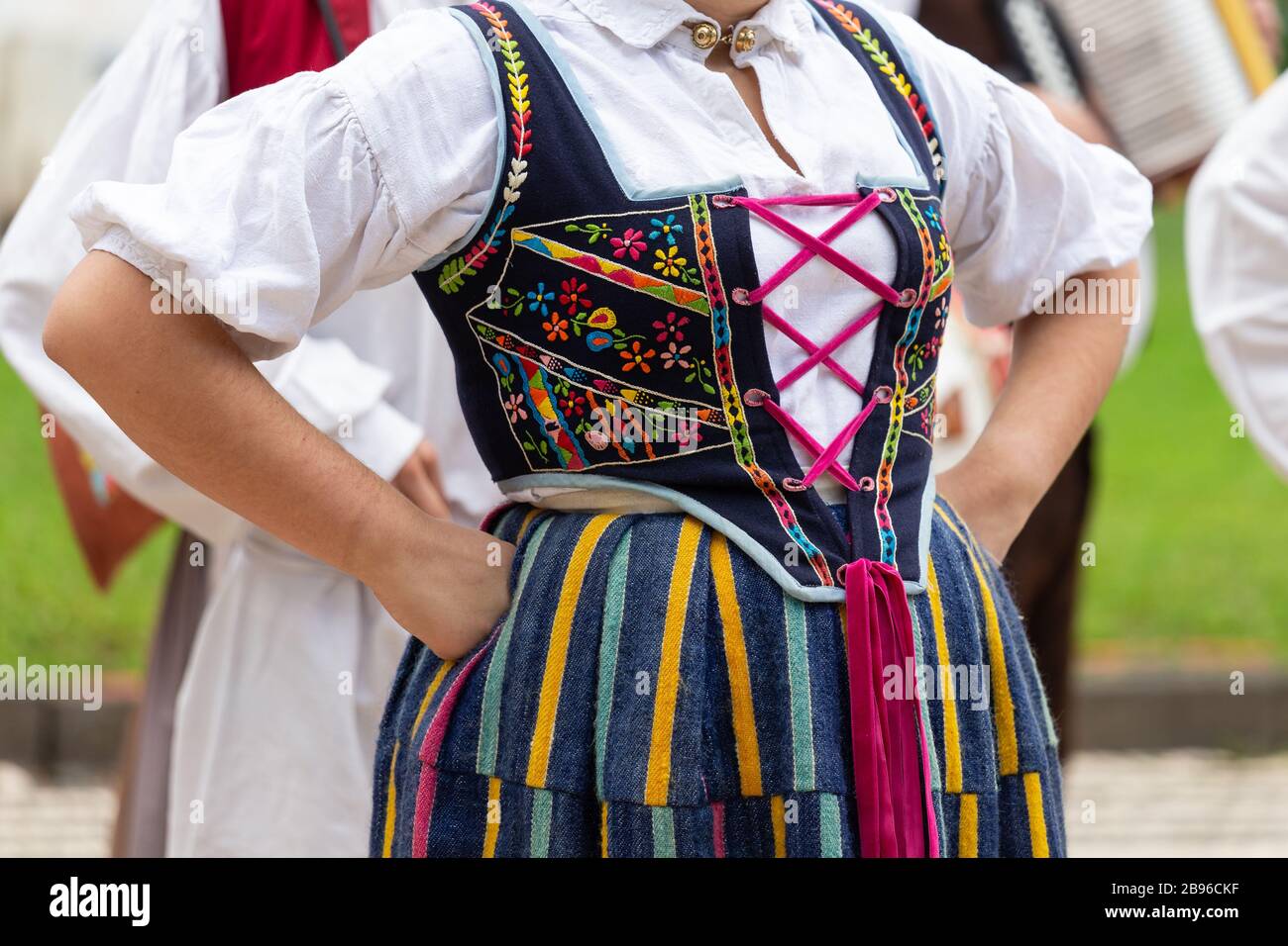 Close up of female dancer clothe of the traditional folklore of Madeira ...