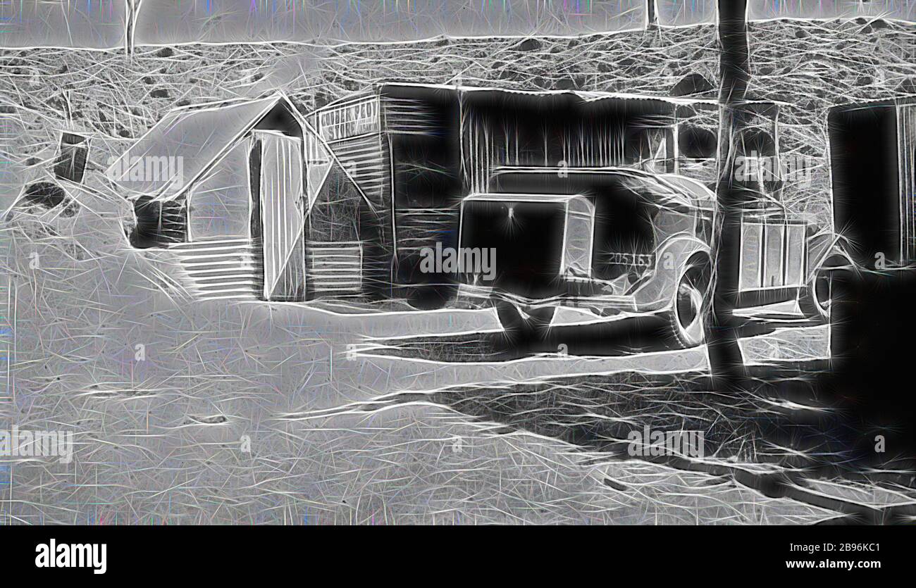 Negative Coober Pedy, South Australia, 1935, A Ford Tourer Model B car in front of the Coober