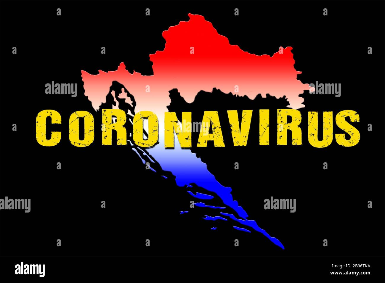 CORONA VIRUS title with Croatian flag and state border map on black background Stock Photo