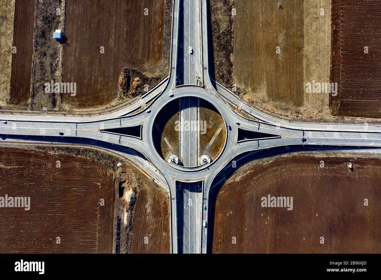 Aerial drone view of a Roundabout in Ploiesti, Romania Stock Photo