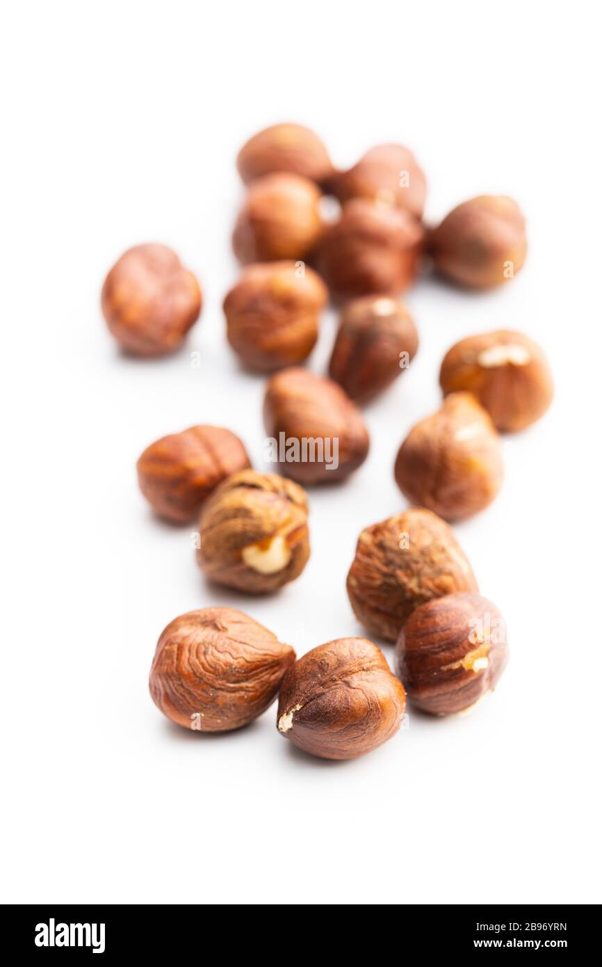 Peeled hazelnuts isolated on white backround Stock Photo Alamy
