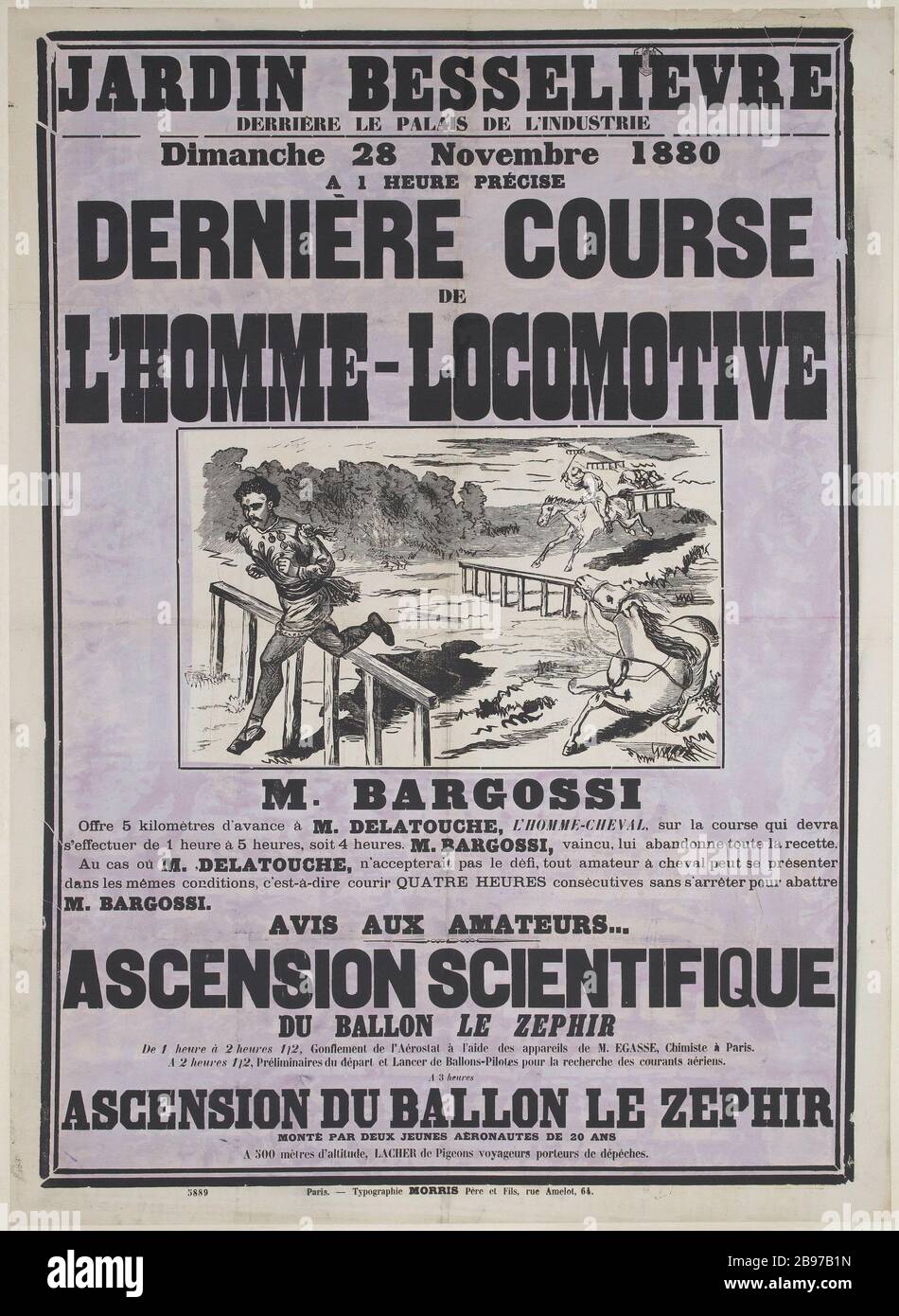 GARDEN Besselièvre Mr. BARGOSSI MAN LOCOMOTIVE Anonyme. "Jardin  Besselièvre, M. Bargossi l'homme-locomotive". Typographie, 1880. Paris,  musée Carnavalet Stock Photo - Alamy