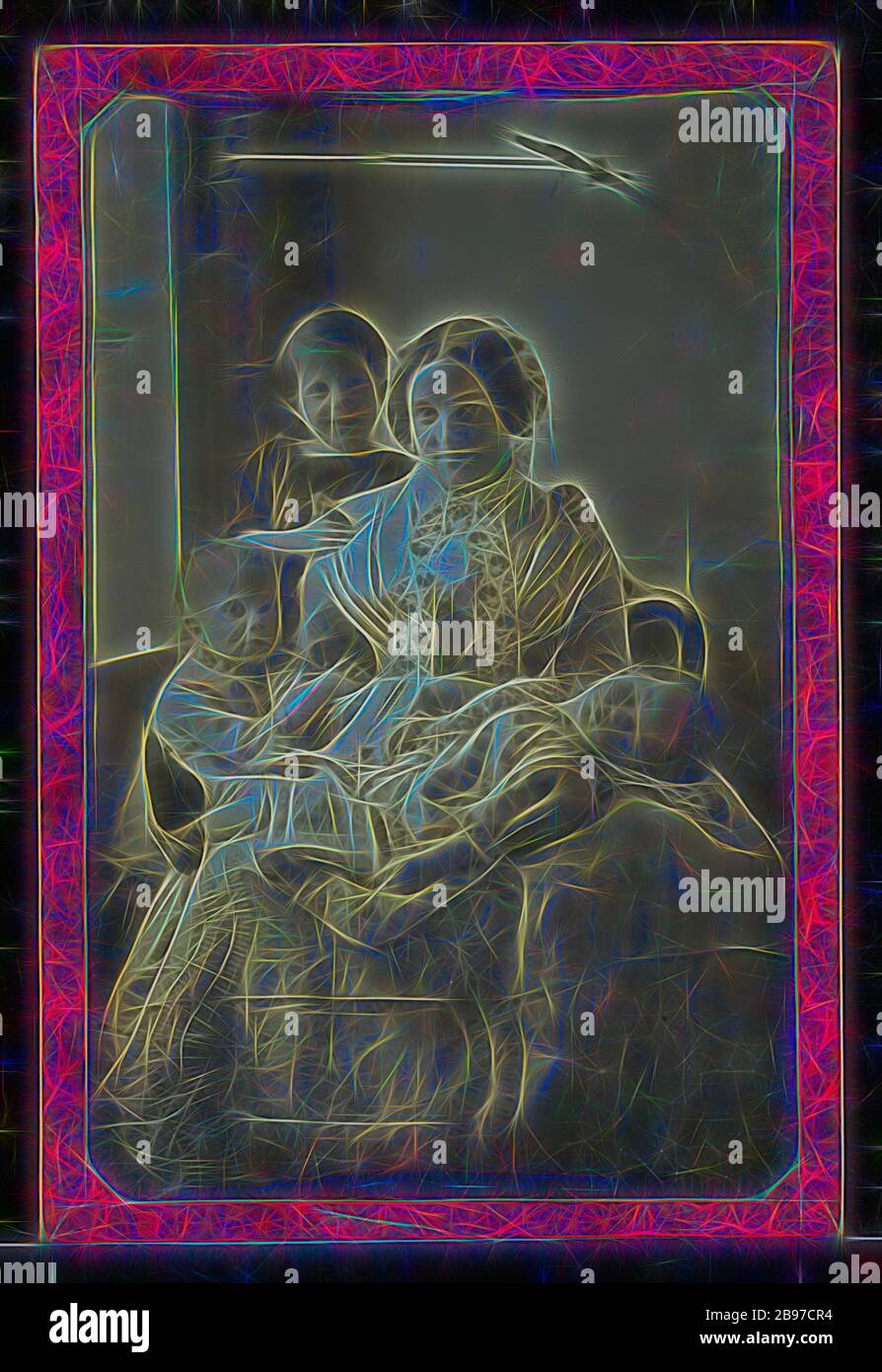 Artist's Wife and Their Three Children, Hermann Carl Eduard Biewend (German, 1814 - 1888), June 22, 1851, Daguerreotype, 15.2 × 9.8 cm (6 × 3 7/8 in.), Reimagined by Gibon, design of warm cheerful glowing of brightness and light rays radiance. Classic art reinvented with a modern twist. Photography inspired by futurism, embracing dynamic energy of modern technology, movement, speed and revolutionize culture. Stock Photo