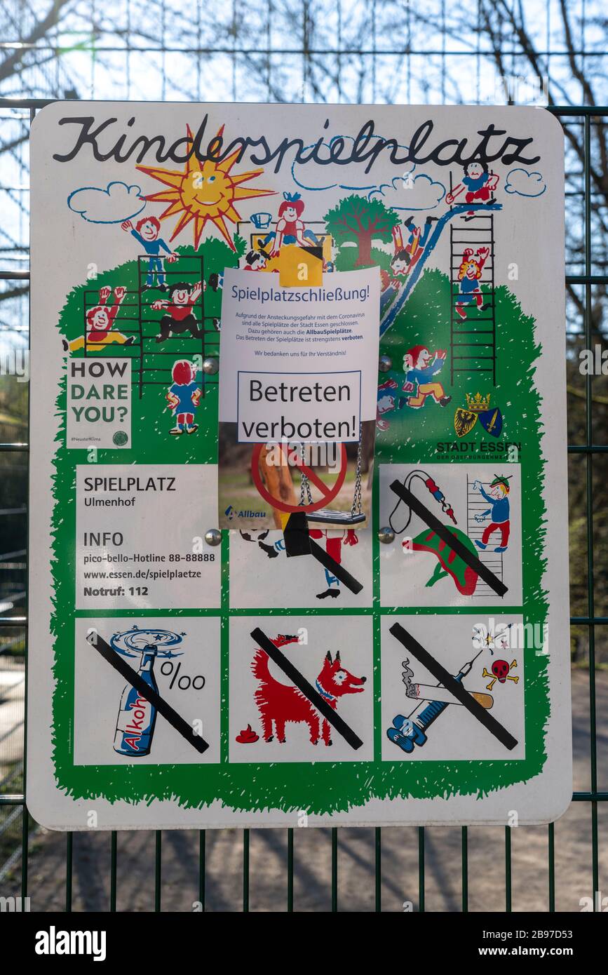 Effects of the coronavirus pandemic in Germany, Essen, closed children's playground, Stock Photo