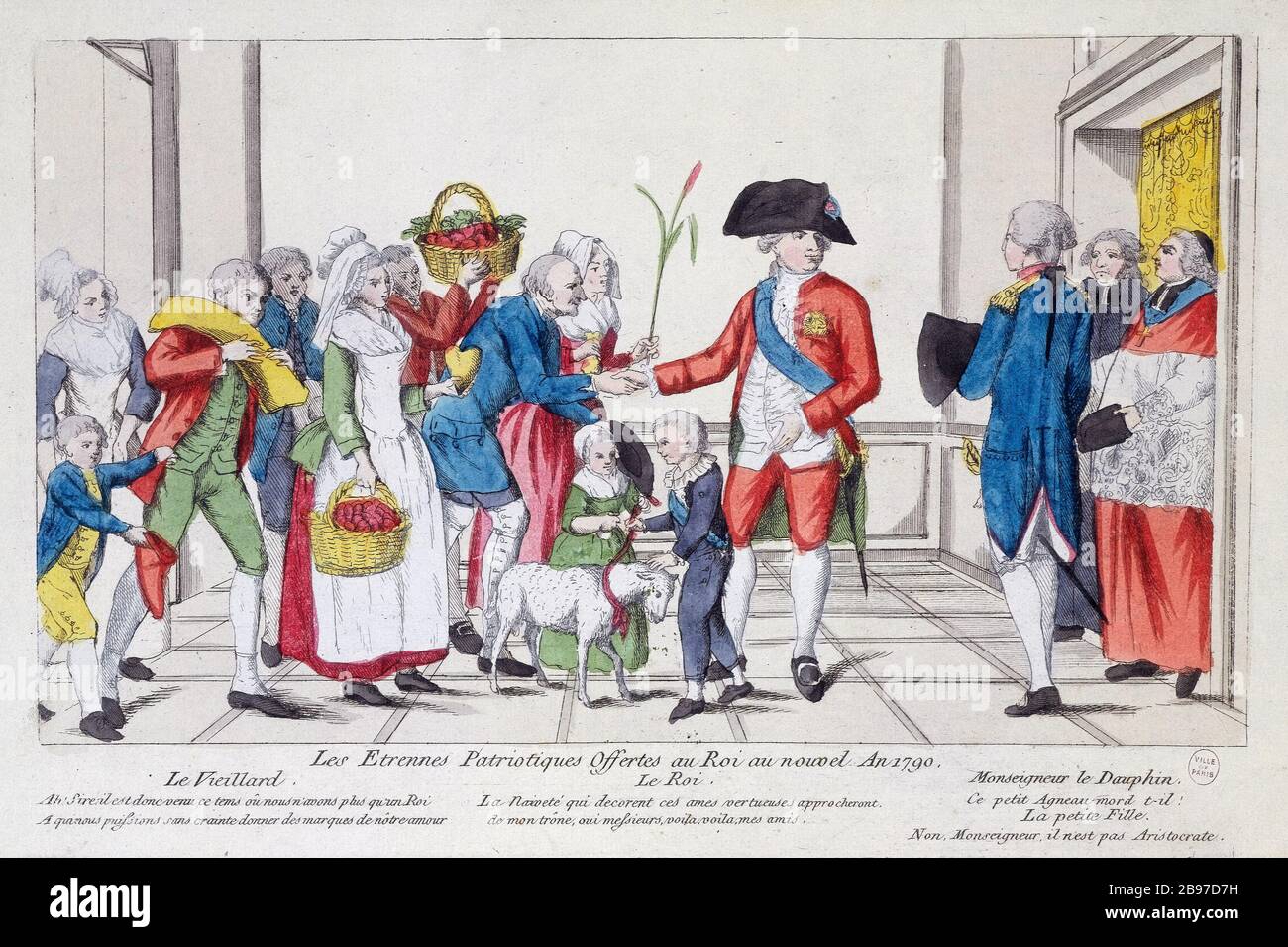 New Year gifts PATRIOTIC OFFERED TO THE KING IN NEW YEAR 1790 'Les Etrennes Patriotiques offertes au Roi au nouvel an 1790'. Estampe. Paris, musée Carnavalet. Stock Photo