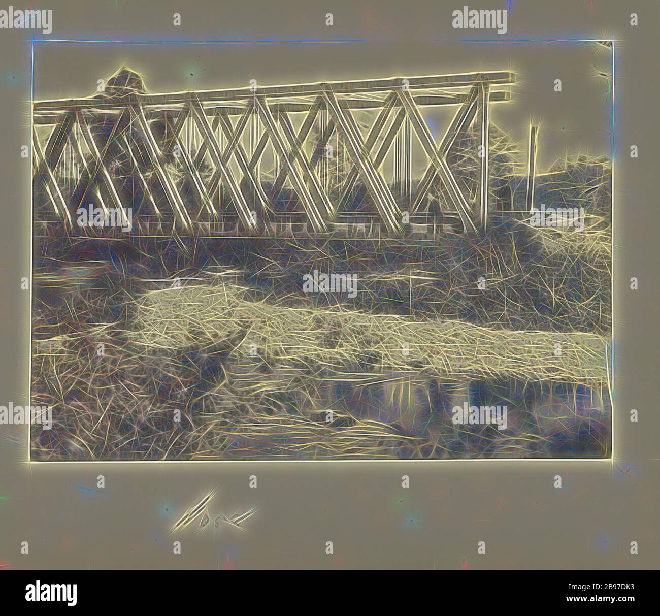 Railroad truss bridge, A.J. Russell (American, 1830 - 1902), Virginia,  United States, July 1863, Salted paper print, 14.4 × 20 cm (5 11/16 × 7 7/8  in.), Reimagined by Gibon, design of, image size:1300x1213