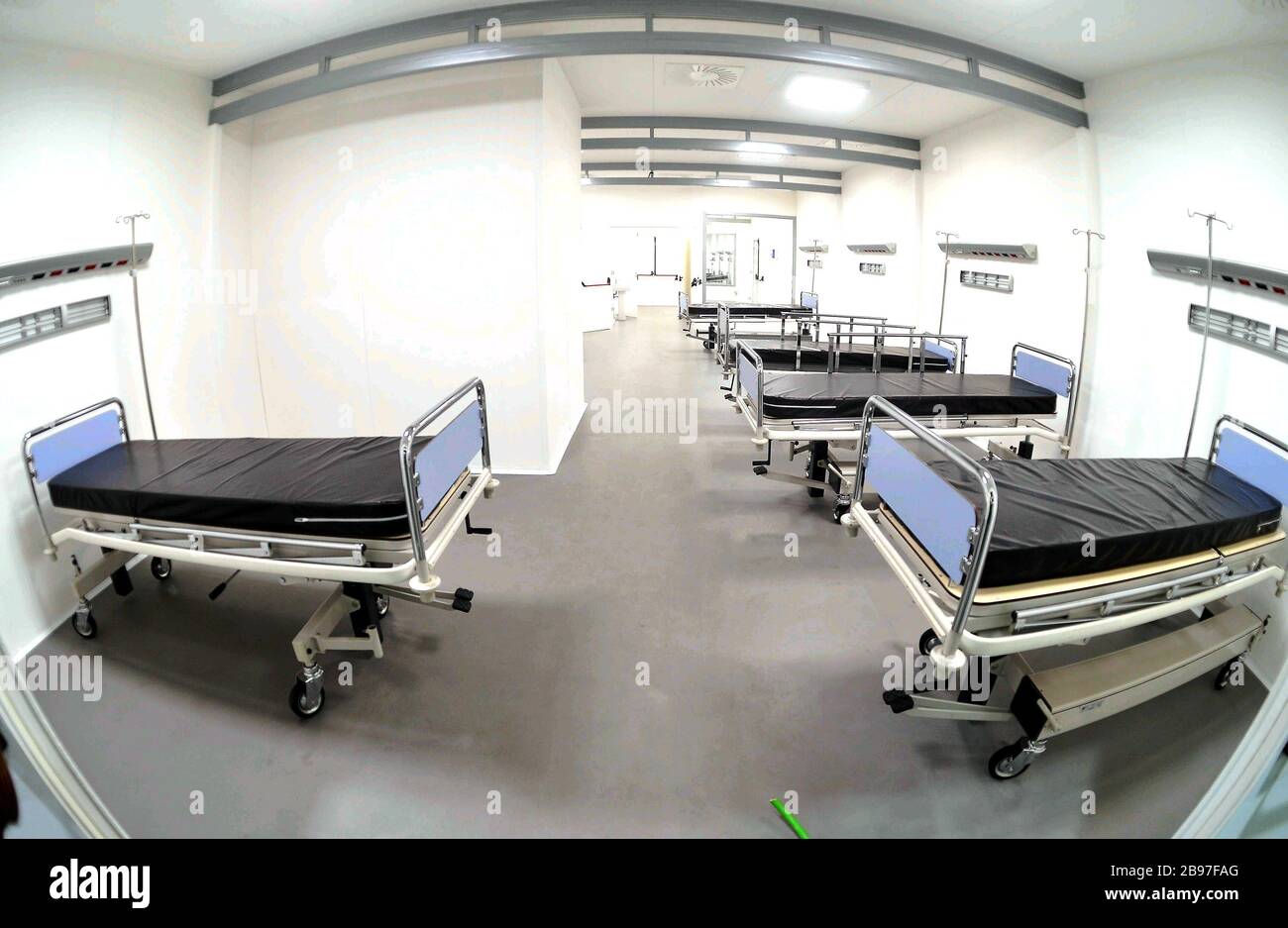 Milan intensive care room module under construction at the Milan fair