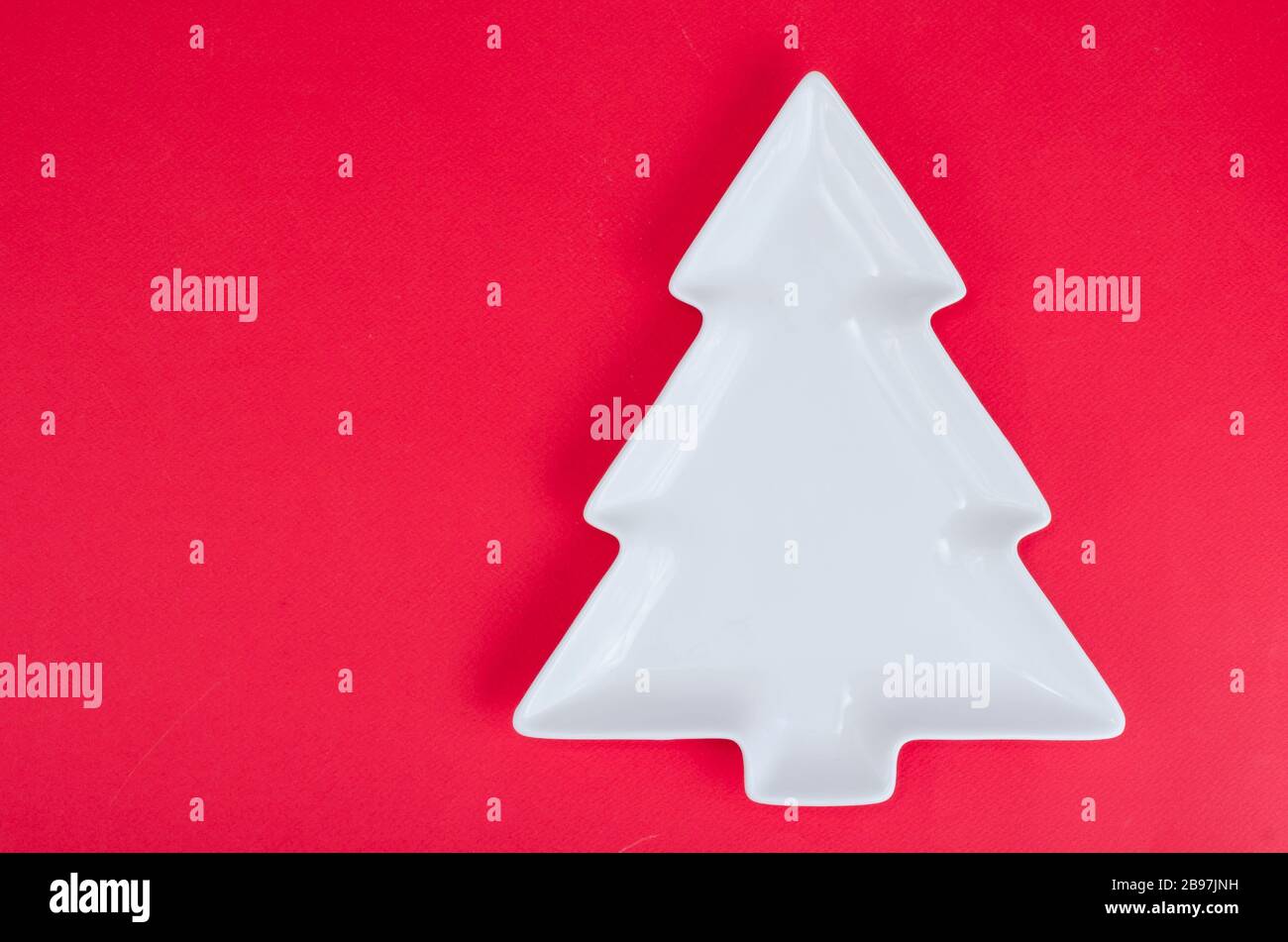 Empty white christmas tree plate for table Christmas festive setting