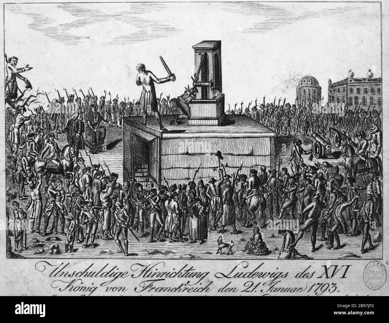 Execution by guillotine of louis xvi of france Black and White