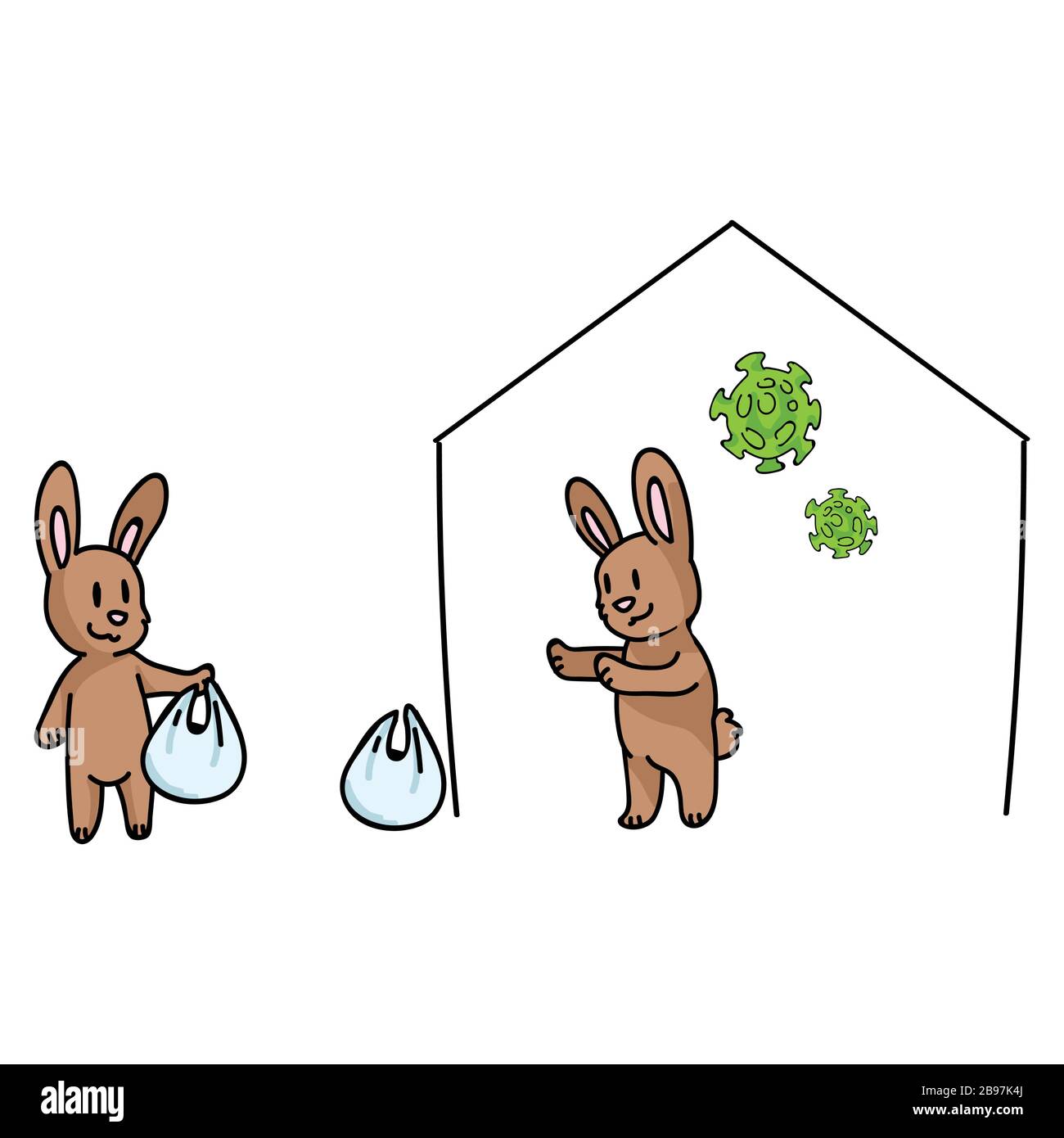 Corona virus kids cartoon help each other rabbit infographic. Viral flu ...