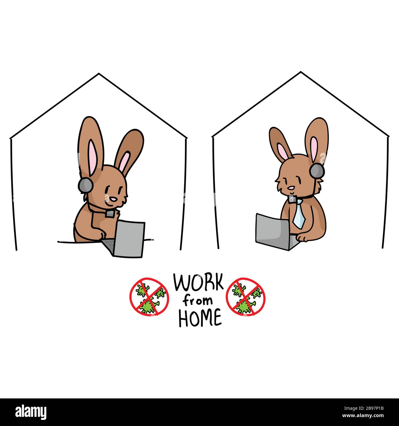 Corona virus kids cartoon conference call rabbit infographic. Viral flu ...