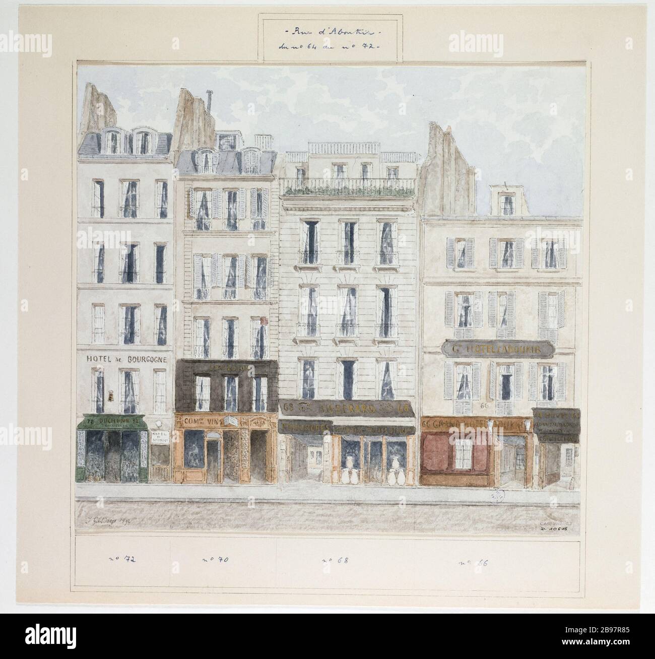 Numbers 64 to 72, rue d'Aboukir 2nd District Jules Gaildrau (1816-1898). Numéros 64 à 72, rue d'Aboukir, 2ème arrondissement. Plume et aquarelle, 1892. Paris, musée Carnavalet. Stock Photo