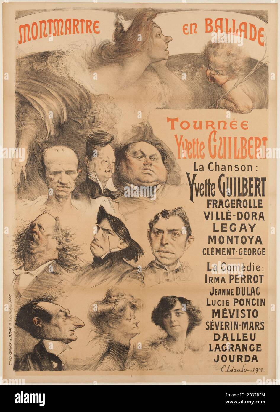 Montmartre ballad Charles-Lucien Léandre (1862-1930). 'Montmartre en ballade'. Lithographie, 1901. Paris, musée Carnavalet. Stock Photo
