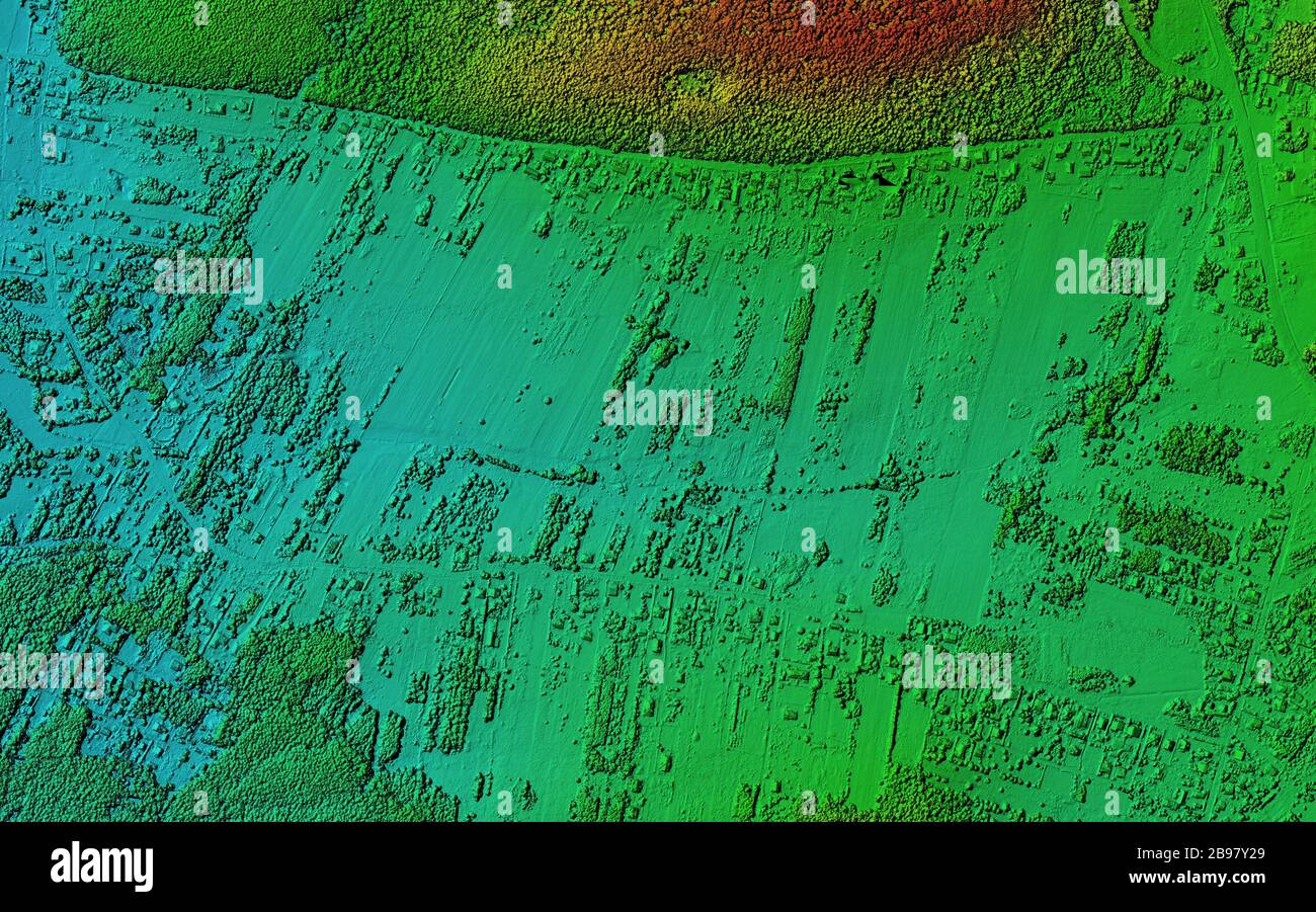 Digital elevation model. Hipsometric photo taken from a drone. It shows