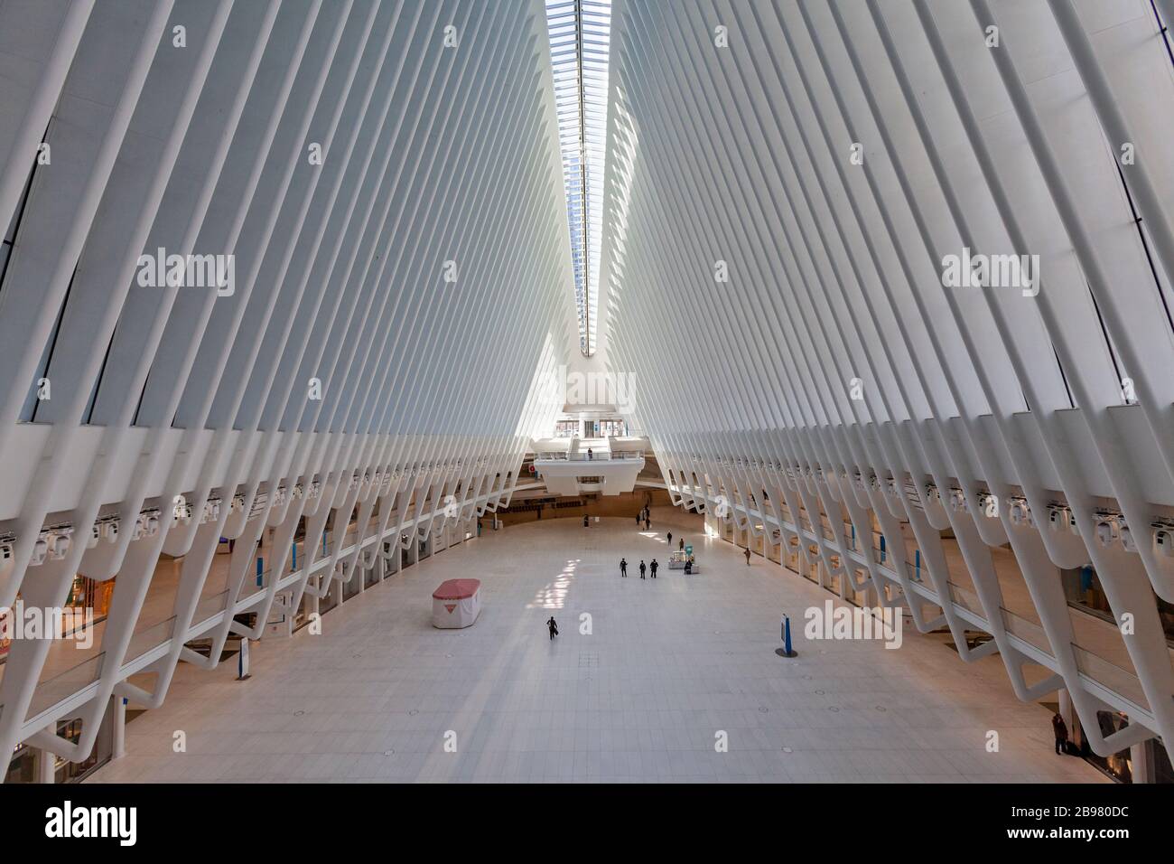Very few passengers in the World Trade Center Oculus in New York City because of COVID-19, Coronavirus. Stock Photo