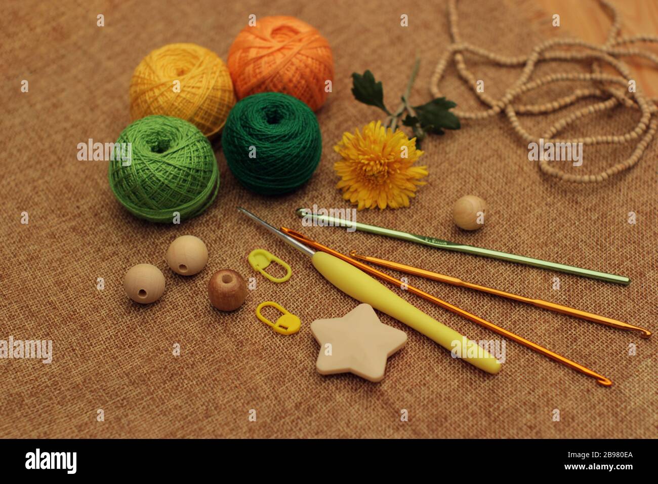 Materials and instruments for crocheting Stock Photo Alamy