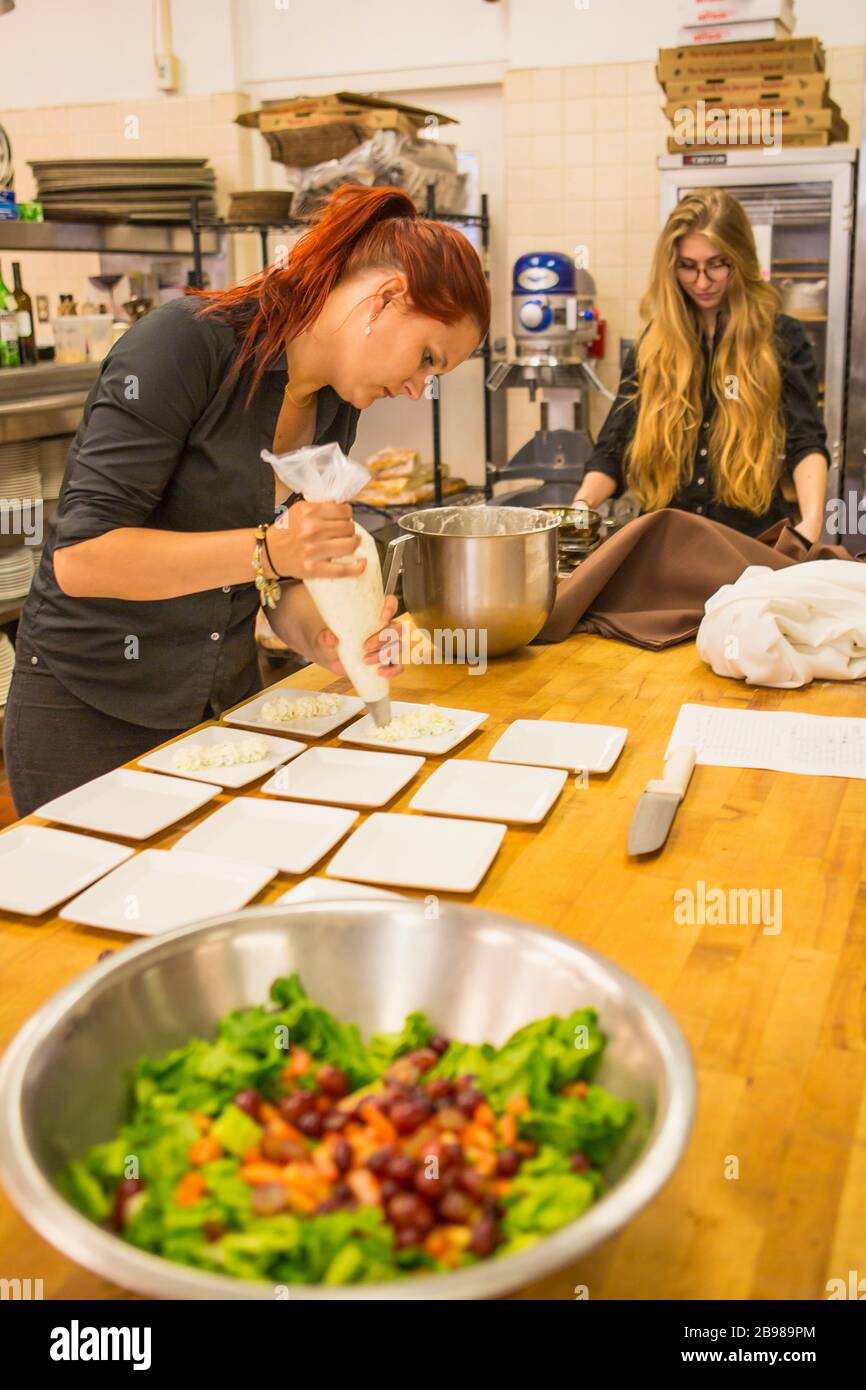 Chef Fredericks in the commercial kitchen, School of Culinary Arts and Hotel Management, Santa Barbara City College, Santa Barbara, California Stock Photo