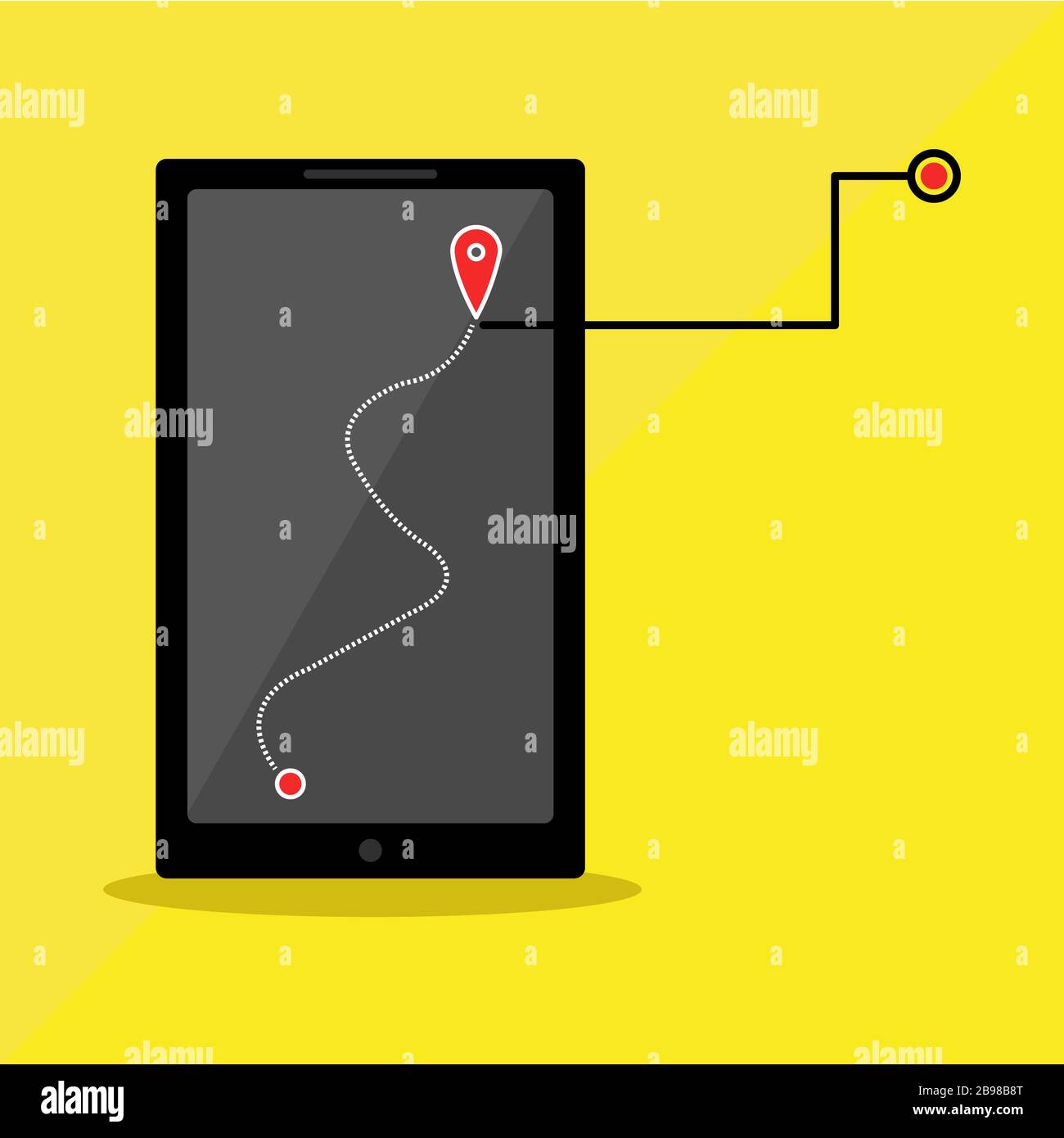 Flat Style Illustration of Map Tracking on Cell Phone Stock Photo