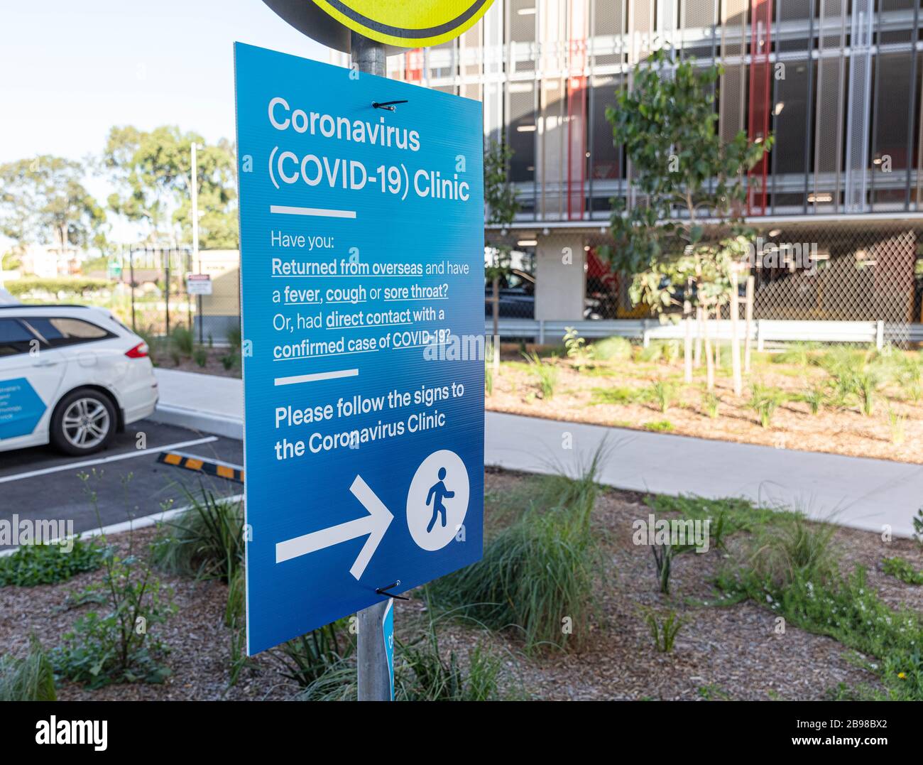 Covid 19 clinic wayfinding signs a Nepean Hosptial in Western Sydney Stock Photo