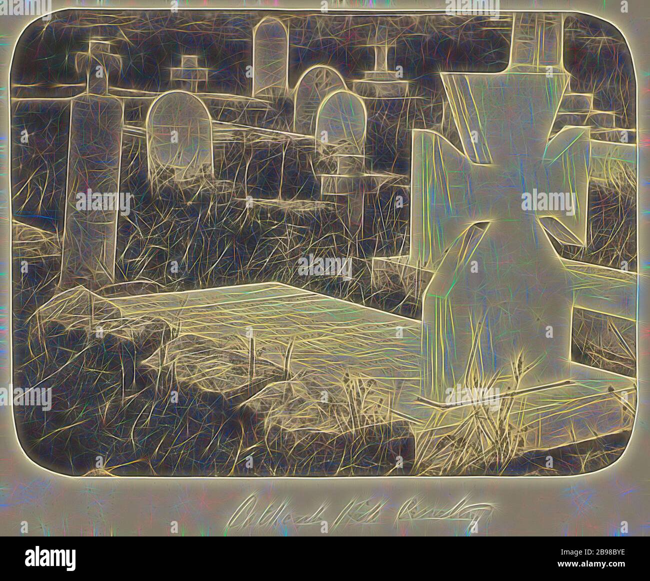 Cathcart sic Hill Cemetery, Unknown, Sevastopol, Ukraine, 1850s–1890s, Albumen silver print, 17.1 × 22.8 cm (6 3/4 × 9 in.), Reimagined by Gibon, design of warm cheerful glowing of brightness and light rays radiance. Classic art reinvented with a modern twist. Photography inspired by futurism, embracing dynamic energy of modern technology, movement, speed and revolutionize culture. Stock Photo