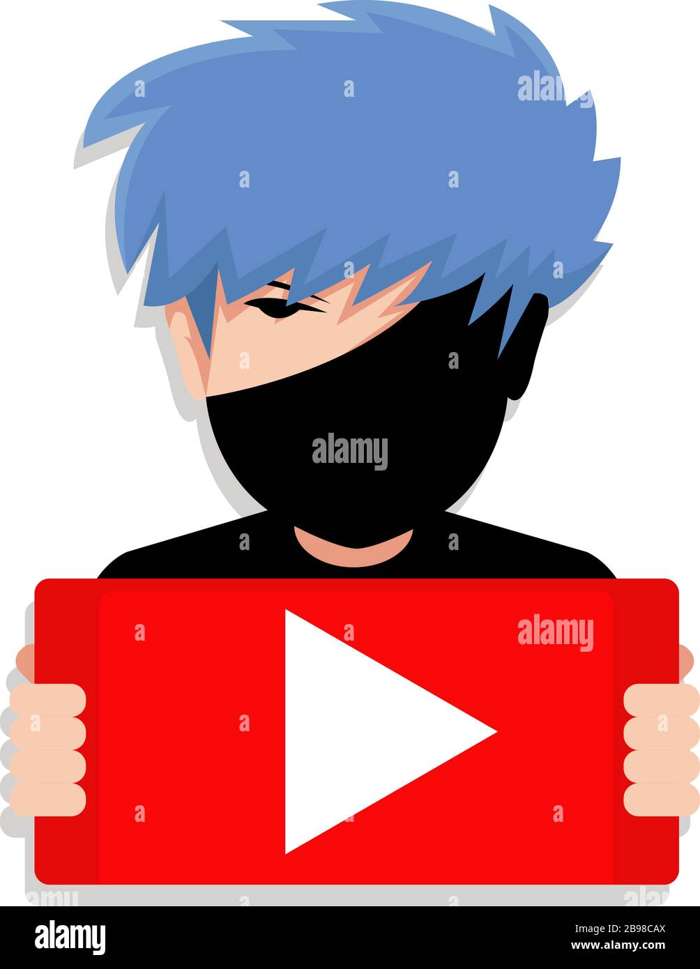 Flat Style Illustration Avatar of Cute Blue Hair Boy Stock Vector