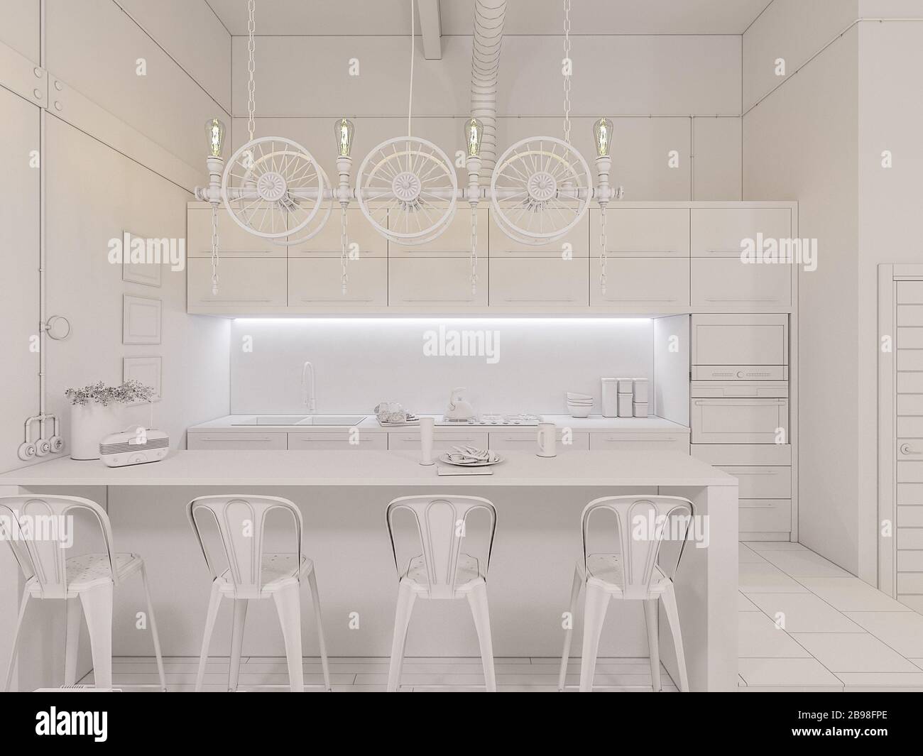 3d Render Of An One Room Apartment In An Industrial Style Illustration Of Interior Design Living Room And Kitchen With Loft Decor Stock Photo Alamy