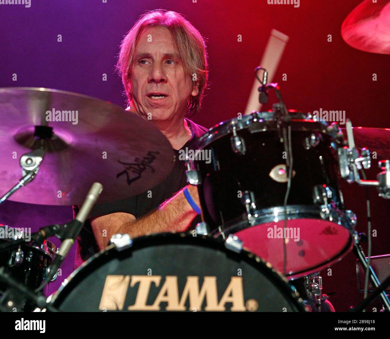 Tesla drummer Troy Luccketta performs with the rest of the band at the Pavilion in Coconut Creek, Florida. Stock Photo