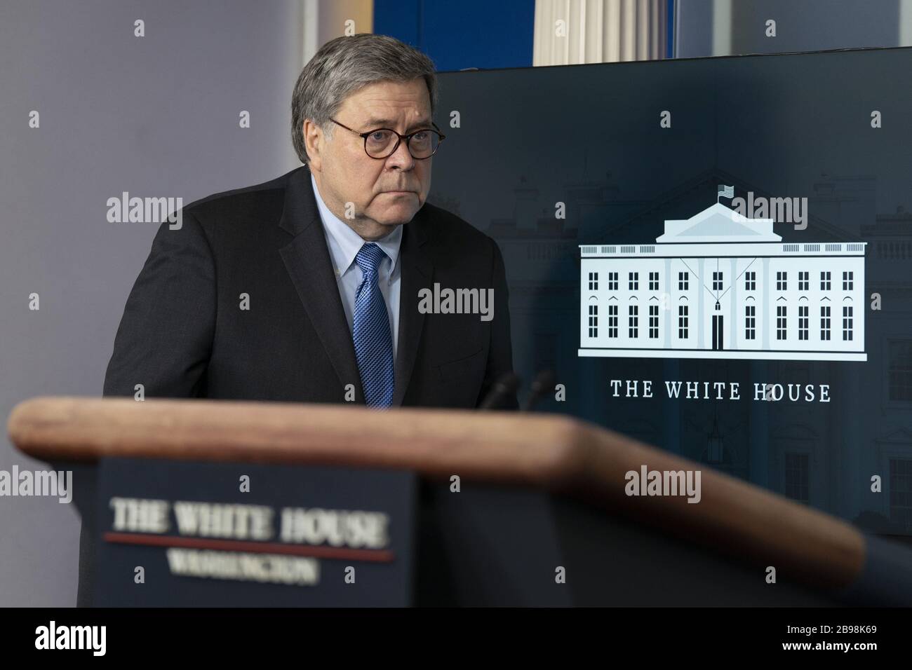 Washington, United States. 23rd Mar, 2020. United States Attorney General William P. Barr participates in a news briefing by members of the Coronavirus Task Force at the White House in Washington, DC on March 23, 2020. Photo by Chris Kleponis/UPI Credit: UPI/Alamy Live News Stock Photo