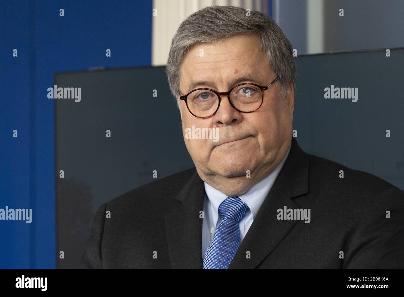 Washington, United States. 23rd Mar, 2020. United States Attorney General William P. Barr participates in a news briefing by members of the Coronavirus Task Force at the White House in Washington, DC on March 23, 2020. Photo by Chris Kleponis/UPI Credit: UPI/Alamy Live News Stock Photo