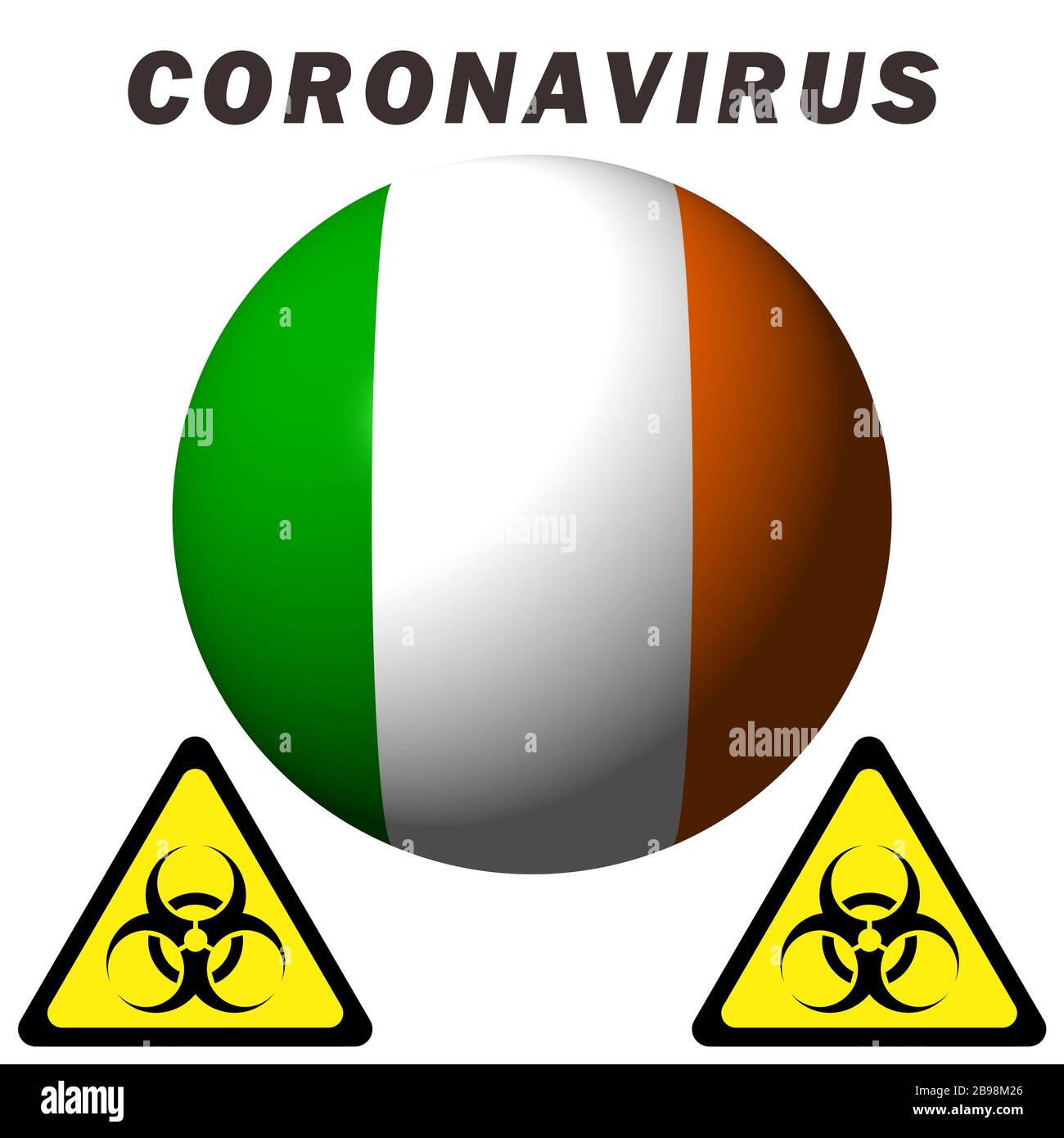 Coronavirus hazard sign on Ireland flag Stock Photo