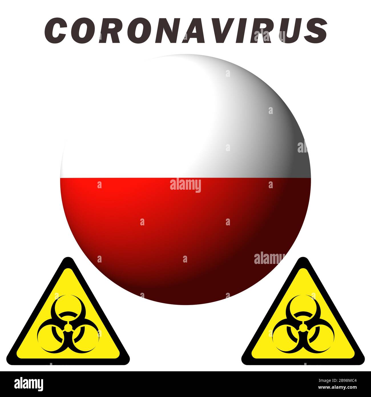 Coronavirus hazard sign on Poland flag Stock Photo