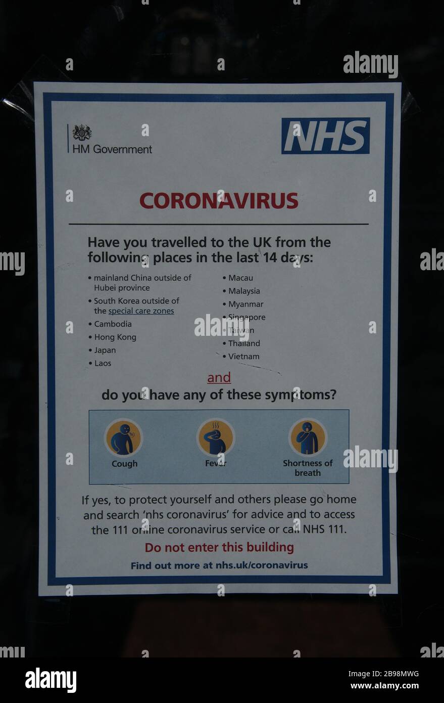 Sign in Chemist window warning about Coronavirus. Bewdley ...