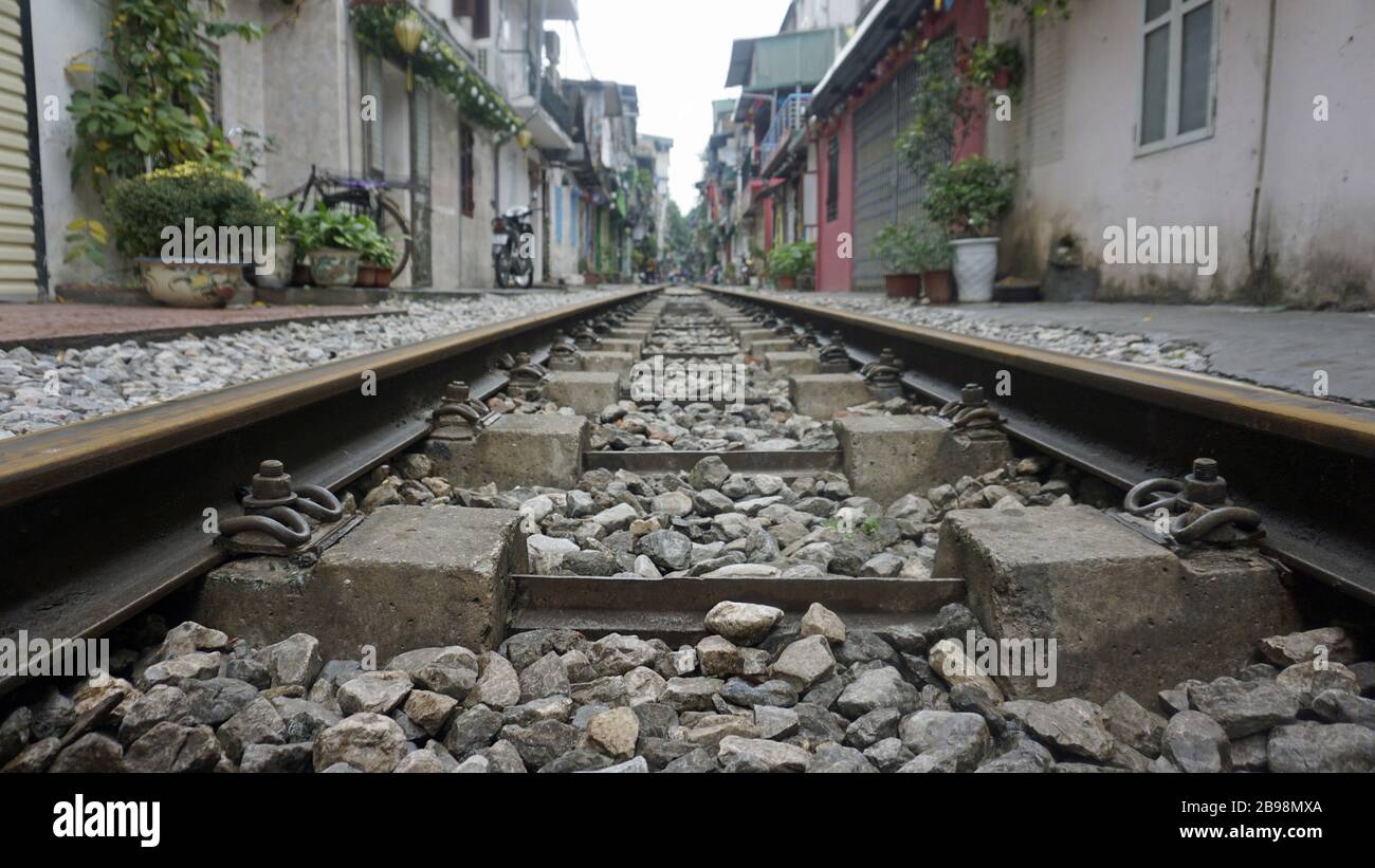 rusty railroad tracks in hanois famous train street Stock Photo Alamy