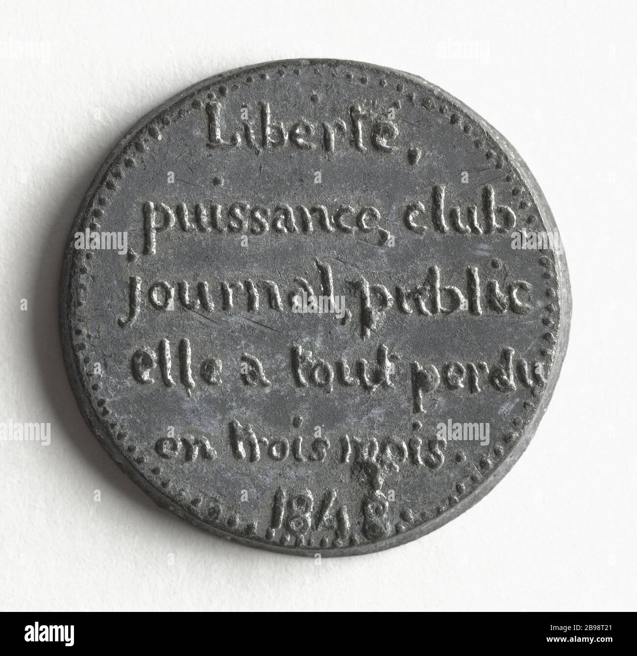 women's rights Degradation, 1848 (dummy Title) Médaille. Dégradation des droits des femmes. Cuivre blanc, 1848. Paris, musée Carnavalet. Stock Photo