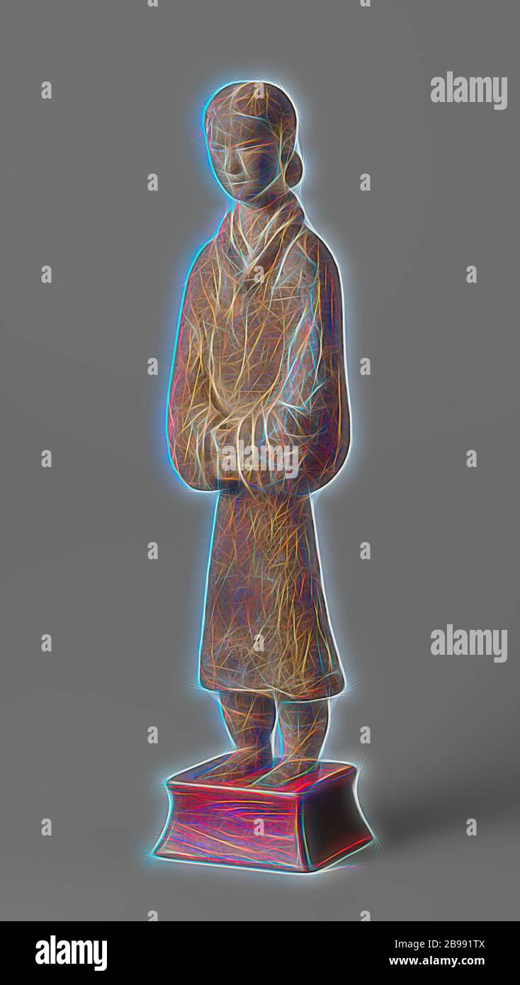 Graffiti figure in the shape of a standing lady, Graffiti figure in the  shape of a standing lady. On base., anonymous, China, -200 - -100,  Han-dynasty (-206-220), earthenware, sokkel, h 61.7 cm ×