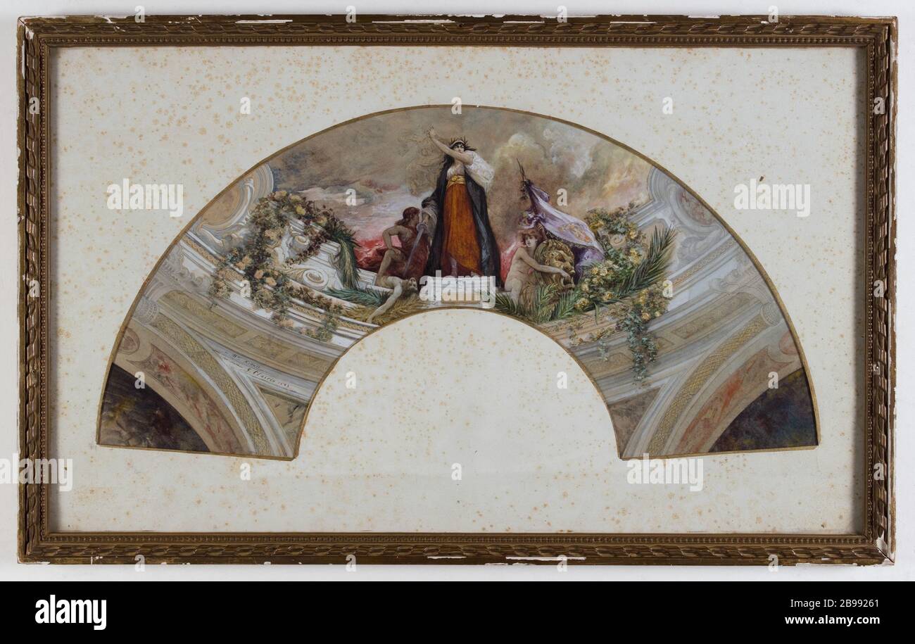 ALLEGORIE DECORATIVE (EVENTAIL) Jules-Victor Clairin (1843-1919). 'Allégorie décorative (éventail)'. Plume, aquarelle et gouache. Paris, musée Carnavalet. Stock Photo