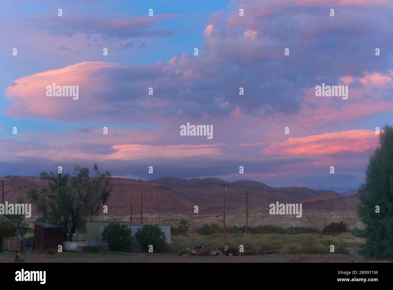 Shoshone California, sunset, at dusk before a raining night, Shoshone, California, South of Death Valley, USA Stock Photo