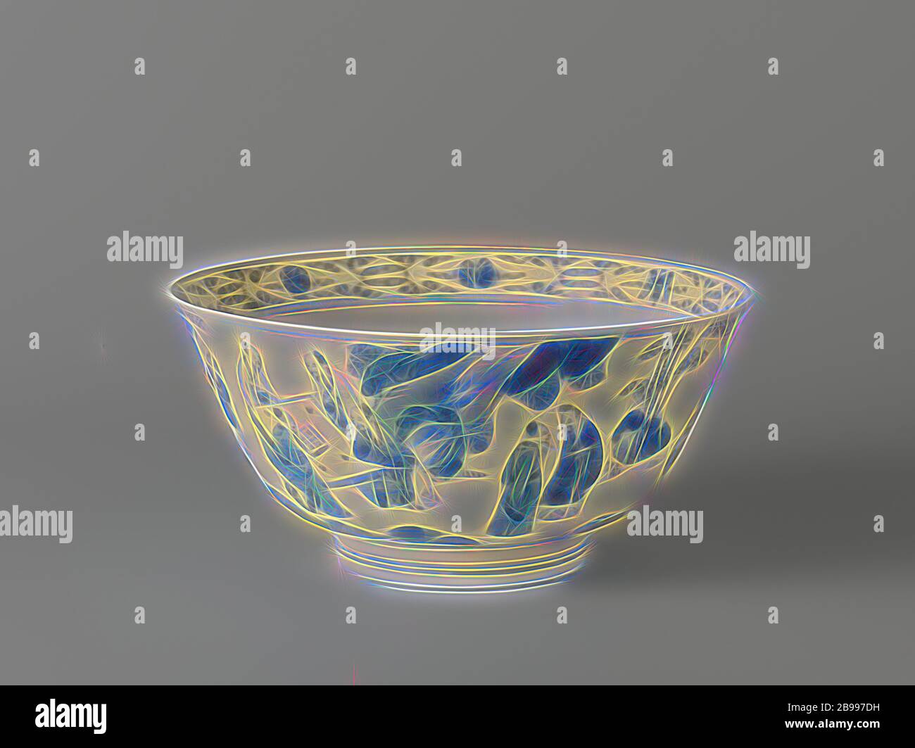 Bell-shaped bowl with a continuous landscape with figures, Bell-shaped ...