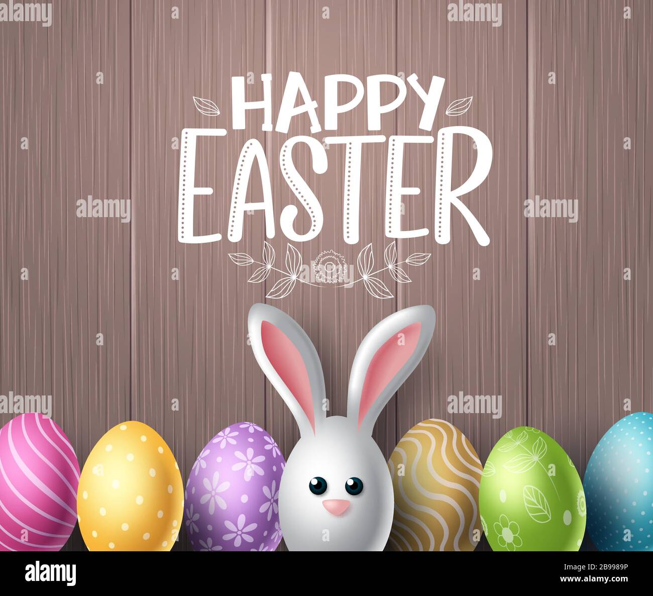 Happy easter vector background design. Happy easter text in wood ...
