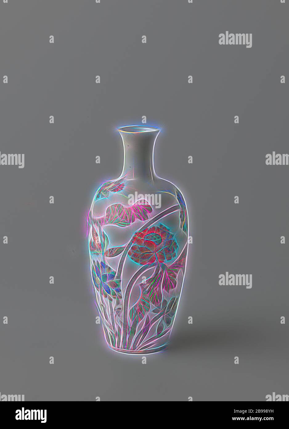 Ovoid vase with lotus, cranes, mandarin ducks and inscription, egg-shaped vase of porcelain with a short neck and spreading edge, painted on the glaze in blue, red, green, yellow, eggplant and black. On the wall are large lotus plants between which two cranes and two flying mandarin ducks, on the other hand an inscription dated the 8th month of 1888, signed with Yun Shui Zhu. Sanded the edge. Old label on the bottom with 'Lot 20 24/2/04 6123.'. Famille verte., anonymous, China, c. 1888, Qing-dynasty (1644-1912) / Guangxu-period (1875-1908), porcelain (material), glaze, vitrification, h 20.9 cm Stock Photo