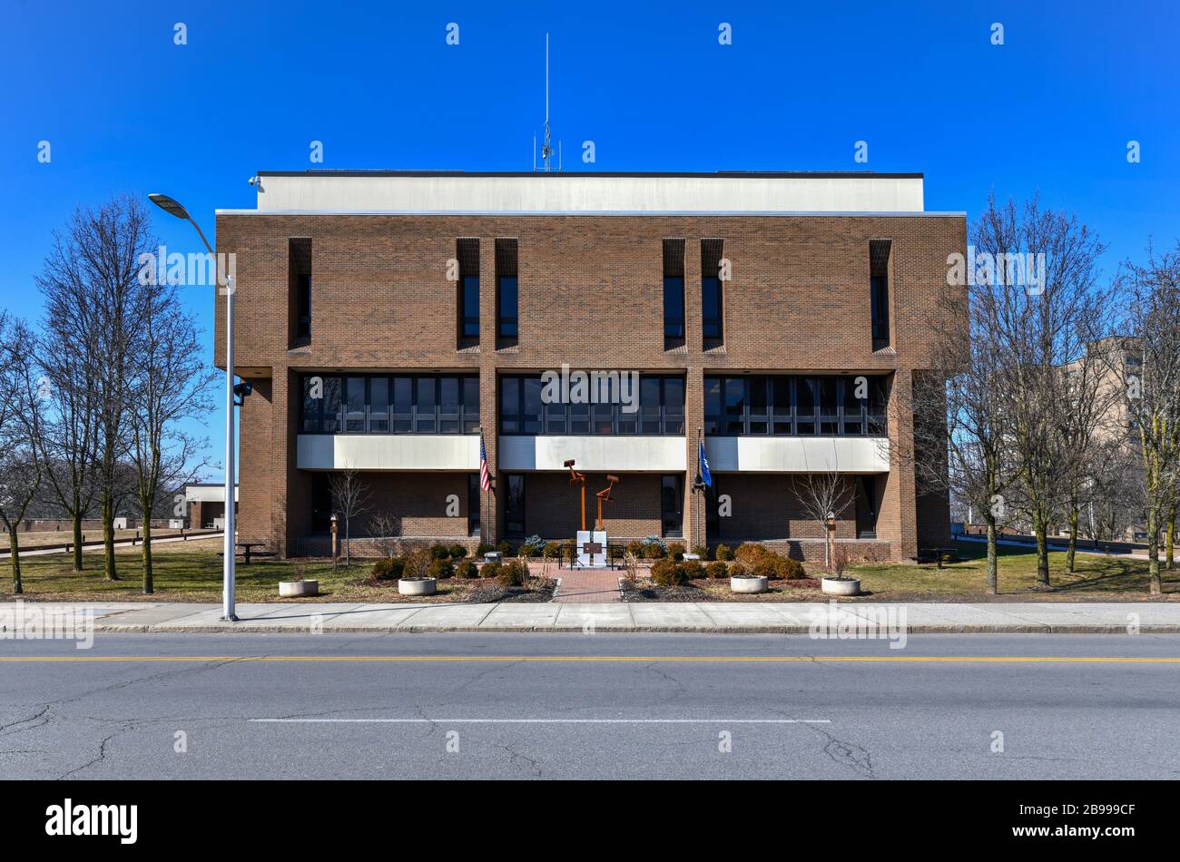 Poughkeepsie City Hall in Civic Center Plaza built in the Brutalist style. Stock Photo