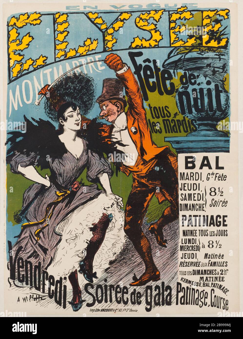 ELYSEE MONTMARTRE PARTY NIGHT Adolphe Willette (1857-1926). 'Elysée Montmartre, Fête de nuit'. Lithographie. 1880-1900. Paris, musée Carnavalet. Stock Photo
