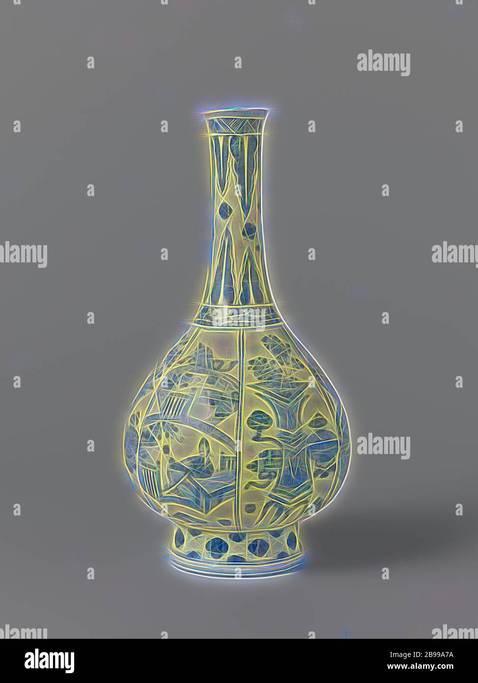 Vase Vase, Vase of faience after the example of Chinese porcelain from the Kangxi period, Chinese (other cultural aspects), De Grieksche A, Delft, c. 1722 - c. 1757, h 26.2 cm × d 13 cm, Weesp, c. 1759–1771, Reimagined by Gibon, design of warm cheerful glowing of brightness and light rays radiance. Classic art reinvented with a modern twist. Photography inspired by futurism, embracing dynamic energy of modern technology, movement, speed and revolutionize culture. Stock Photo